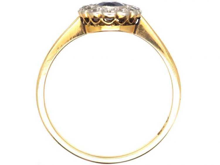 Edwardian 18ct Gold and Platinum, Sapphire and Diamond Cluster Ring
