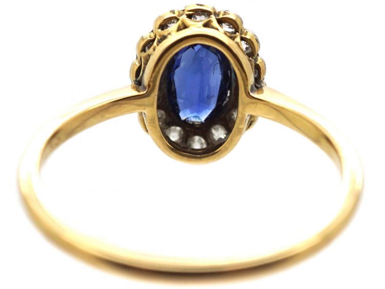 Edwardian 18ct Gold and Platinum, Sapphire and Diamond Cluster Ring