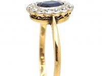 Edwardian 18ct Gold and Platinum, Sapphire and Diamond Cluster Ring