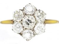 Edwardian 18ct Gold, Old Mine Cut Diamond Daisy Cluster Ring