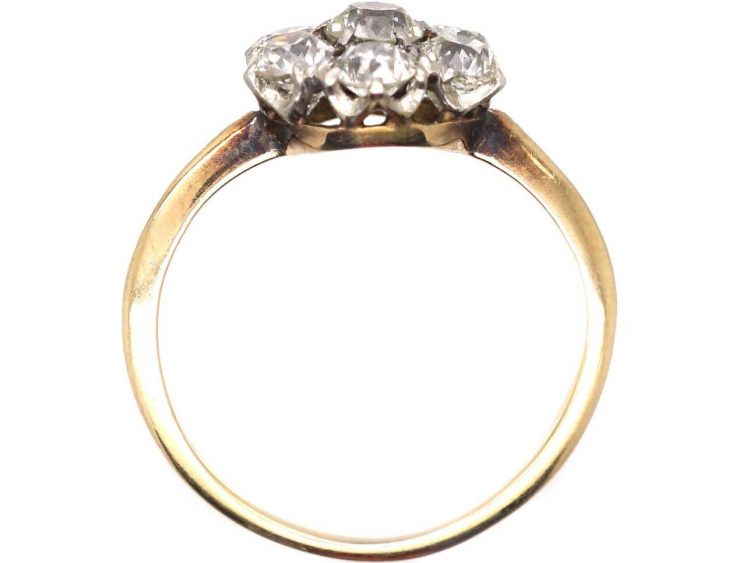 Edwardian 18ct Gold, Old Mine Cut Diamond Daisy Cluster Ring