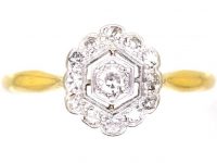 Art Deco 18ct Gold and Platinum Hexagonal Cluster Ring