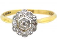 Art Deco 18ct Gold and Platinum Hexagonal Cluster Ring