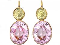 Early Victorian 18ct Gold Pink Topaz & Chrysoberyl Drop Earrings