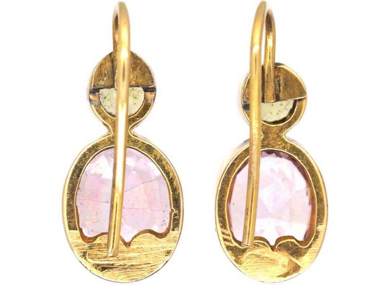 Early Victorian 18ct Gold Pink Topaz & Chrysoberyl Drop Earrings