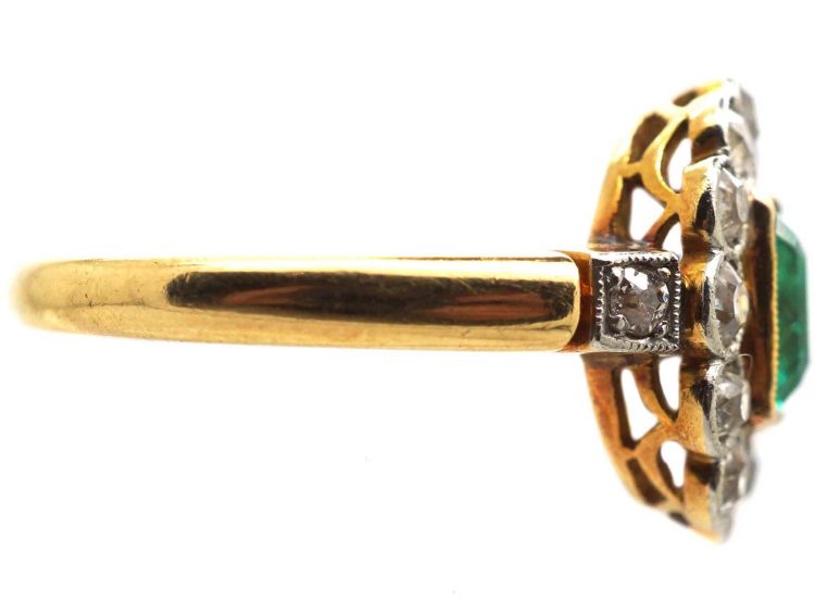 Early 20th Century 18ct Gold and Platinum Emerald and Diamond Cluster Ring