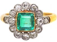 Early 20th Century 18ct Gold and Platinum Emerald and Diamond Cluster Ring
