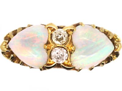 Edwardian 18ct Gold Heart Shaped Opal and Diamond Ring