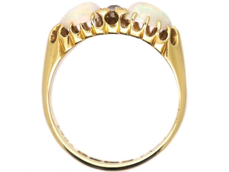 Edwardian 18ct Gold Heart Shaped Opal and Diamond Ring