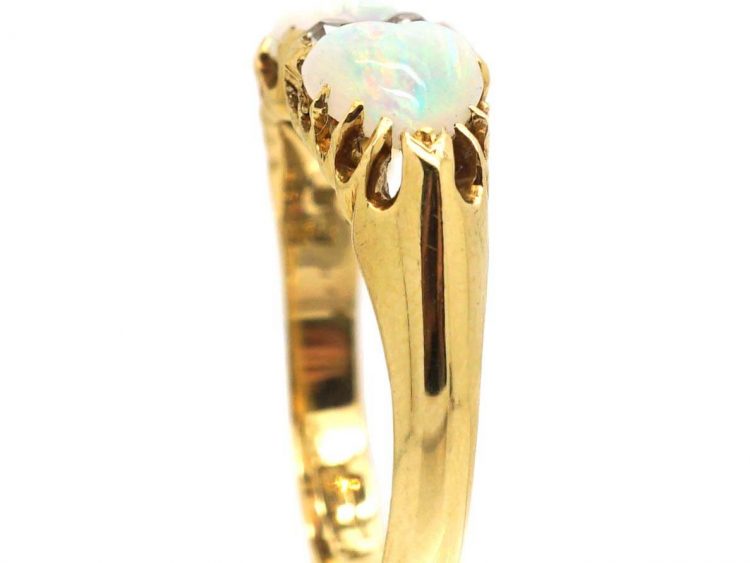 Edwardian 18ct Gold Heart Shaped Opal and Diamond Ring