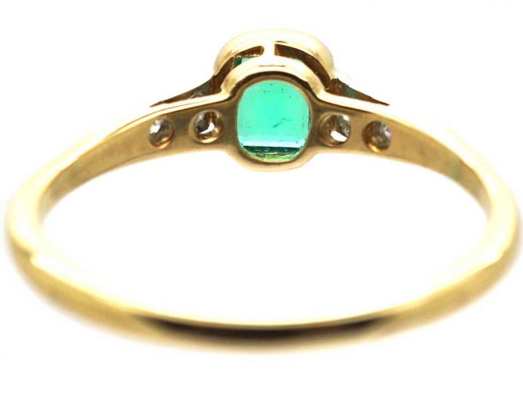 Art Deco 18ct Gold and Platinum, Emerald and Diamond Solitaire Ring