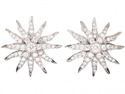 Platinum & Diamond Set Sunburst Earrings by Tiffany