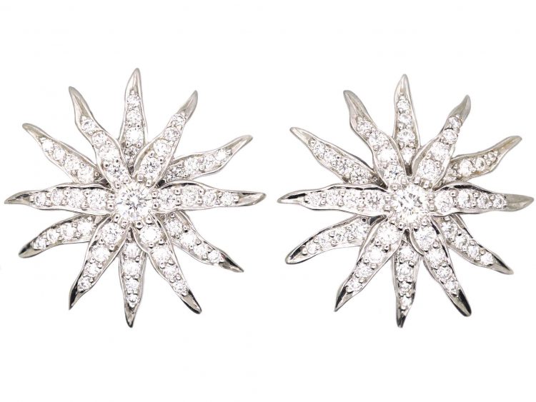 Platinum & Diamond Set Sunburst Earrings by Tiffany