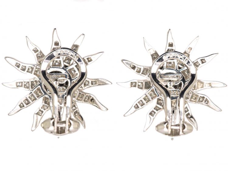 Platinum & Diamond Set Sunburst Earrings by Tiffany