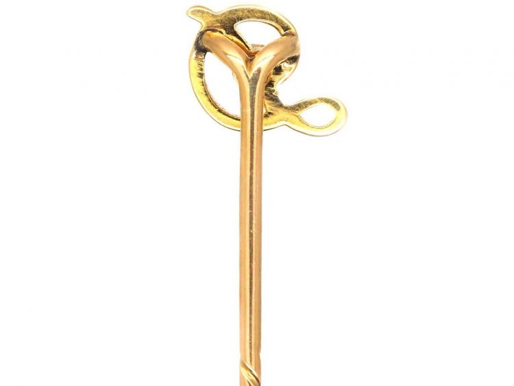 Edwardian 18ct Gold Tie Pin with the Letter D set with a Diamond