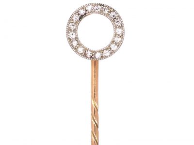 Edwardian 18ct Gold & Platinum Circular Tie Pin set with Diamonds