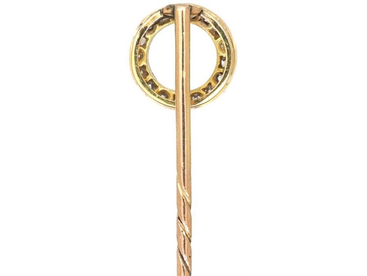 Edwardian 18ct Gold & Platinum Circular Tie Pin set with Diamonds