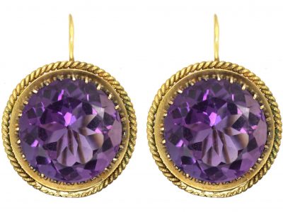 Large Victorian 15ct Gold Earrings set with Amethysts