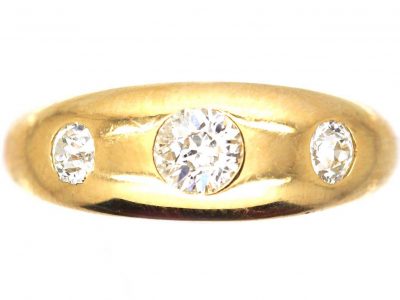 Edwardian 18ct Gold Three Stone Diamond Rub Over Set Ring