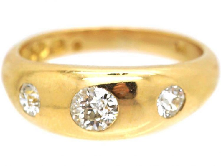 Edwardian 18ct Gold Three Stone Diamond Rub Over Set Ring