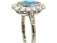 Edwardian 18ct White Gold & Platinum, Black Opal & Diamond Cluster Ring