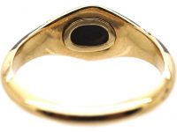 Early 19th Century 18ct Gold & Black Enamel Ring set with a Natural Pearl & Rose Diamonds
