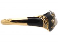 Early 19th Century 18ct Gold & Black Enamel Ring set with a Natural Pearl & Rose Diamonds