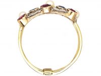 Edwardian 18ct Gold Harem Ring set with Rubies, Sapphires, Pearls & Rose Diamonds