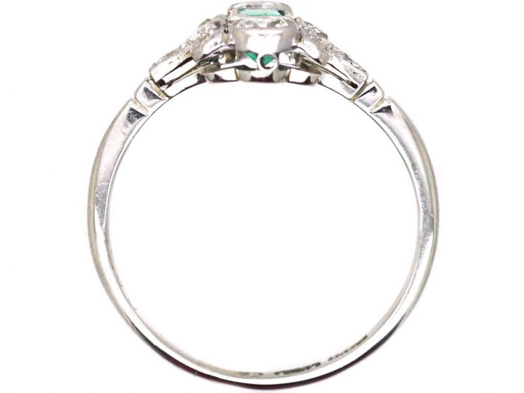 Edwardian 18ct White Gold & Platinum, Emerald & Diamond Ring