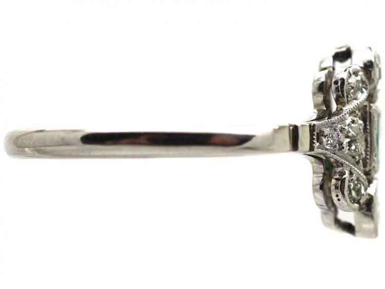 Edwardian 18ct White Gold & Platinum, Emerald & Diamond Ring