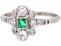 Edwardian 18ct White Gold & Platinum, Emerald & Diamond Ring
