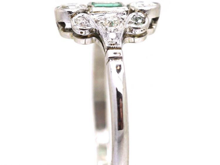Edwardian 18ct White Gold & Platinum, Emerald & Diamond Ring