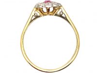 1950s 18ct Gold & Platinum, Pink Sapphire & Diamond Cluster Ring