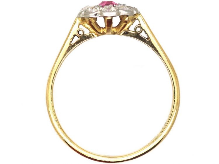 1950s 18ct Gold & Platinum, Pink Sapphire & Diamond Cluster Ring