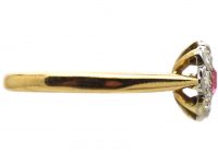 1950s 18ct Gold & Platinum, Pink Sapphire & Diamond Cluster Ring