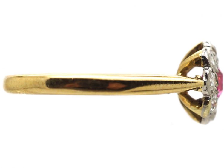 1950s 18ct Gold & Platinum, Pink Sapphire & Diamond Cluster Ring