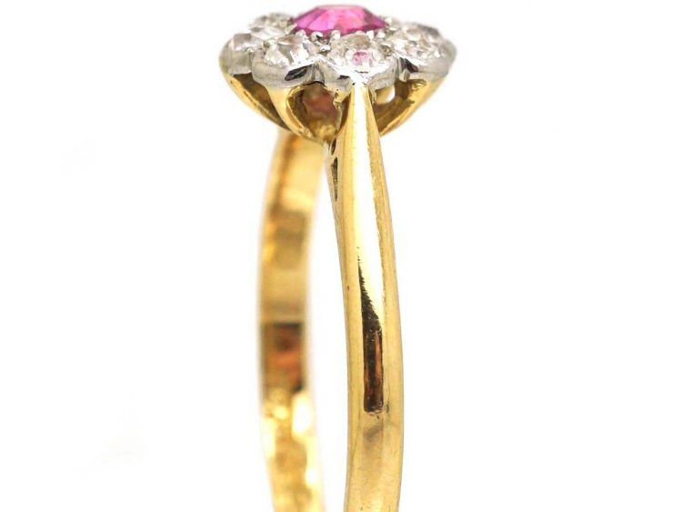 1950s 18ct Gold & Platinum, Pink Sapphire & Diamond Cluster Ring