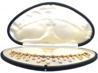 Edwardian 15ct Gold, Pink Topaz & Aquamarine Drops Necklace in Original Case
