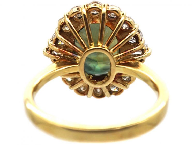 18ct Gold Green Sapphire & Diamond Cluster Ring
