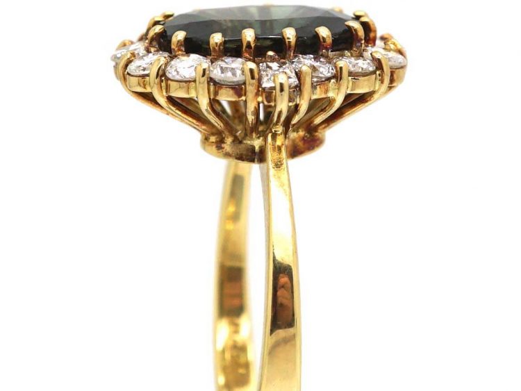 18ct Gold Green Sapphire & Diamond Cluster Ring