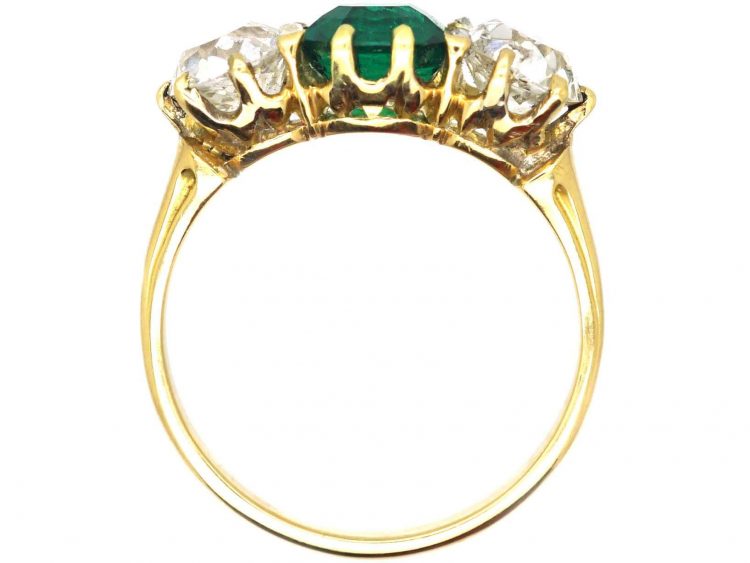 Victorian 18ct Gold, Colombian Emerald & Diamond Three Stone Ring