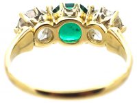 Victorian 18ct Gold, Colombian Emerald & Diamond Three Stone Ring