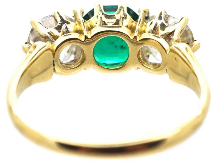 Victorian 18ct Gold, Colombian Emerald & Diamond Three Stone Ring