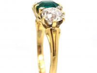 Victorian 18ct Gold, Colombian Emerald & Diamond Three Stone Ring