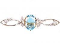 Art Nouveau 15ct & Platinum, Aquamarine & Diamond Brooch