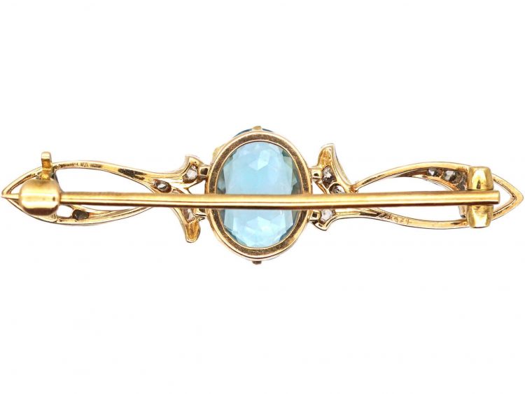 Art Nouveau 15ct & Platinum, Aquamarine & Diamond Brooch