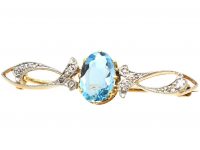 Art Nouveau 15ct & Platinum, Aquamarine & Diamond Brooch