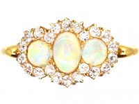 Edwardian 18ct Gold, Opal & Diamond Ring Triple Cluster