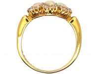 Edwardian 18ct Gold, Opal & Diamond Ring Triple Cluster