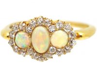 Edwardian 18ct Gold, Opal & Diamond Ring Triple Cluster